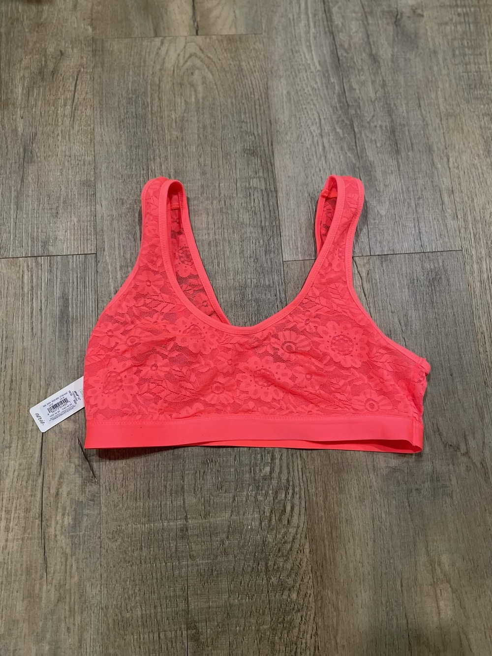 Lace Bralette Crop Top - Neon Coral Pink Medium